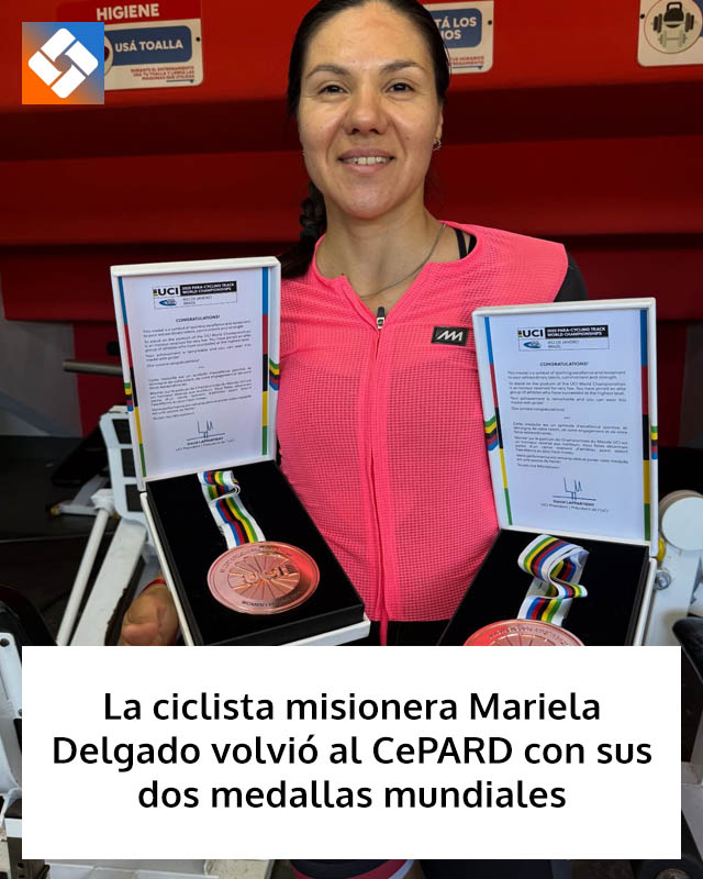 La ciclista misionera Mariela Delgado volvió al CePARD con sus dos medallas mundiales