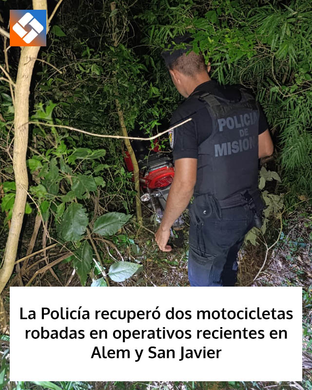La Policía recuperó dos motocicletas robadas en operativos recientes en Alem y San Javier
