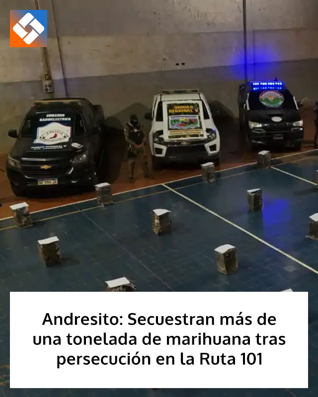 Andresito: Secuestran más de una tonelada de marihuana tras persecución en la Ruta 101