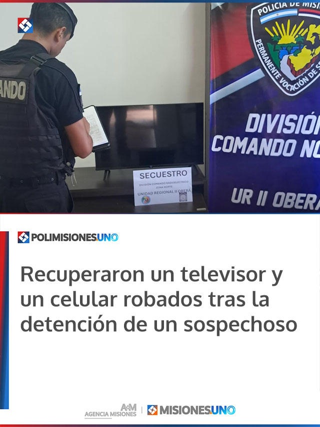 Recuperaron un televisor y un celular robados tras la detención de un sospechoso