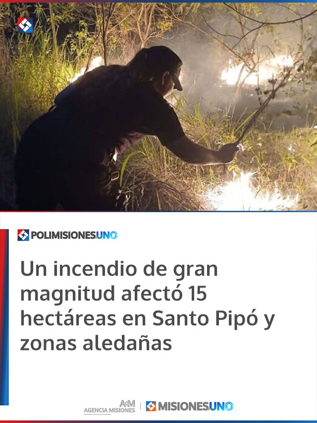Un incendio de gran magnitud afectó 15 hectáreas en Santo Pipó y zonas aledañas